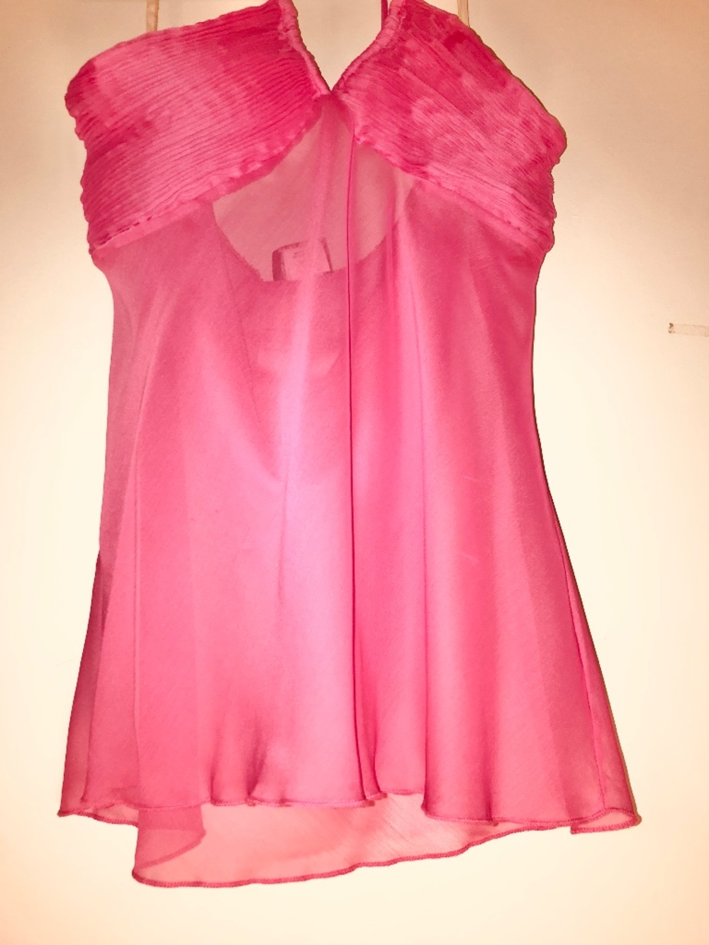 NWT Vintage Y2K White Moon Pink Tie Strap Sheer Pleated Bust Halter Top Boho XL